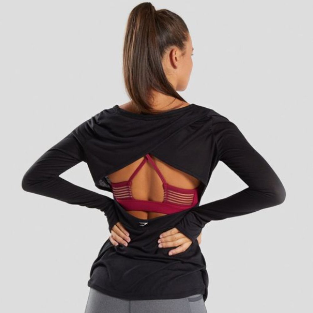 NWT Gymshark Open Cross Back Long Sleeve Black Size Small